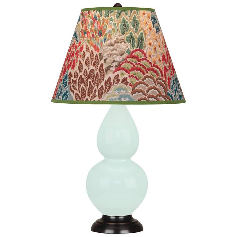 Image 1 Small Double Gourd 22.75"H Mint Glazed Bronze Lamp w/ Fall Floral Shade