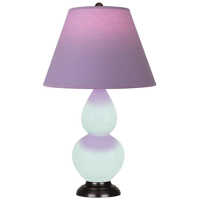 Image 1 Small Double Gourd 22.75"H Mint Glazed Bronze Lamp w/ Lavender Shade