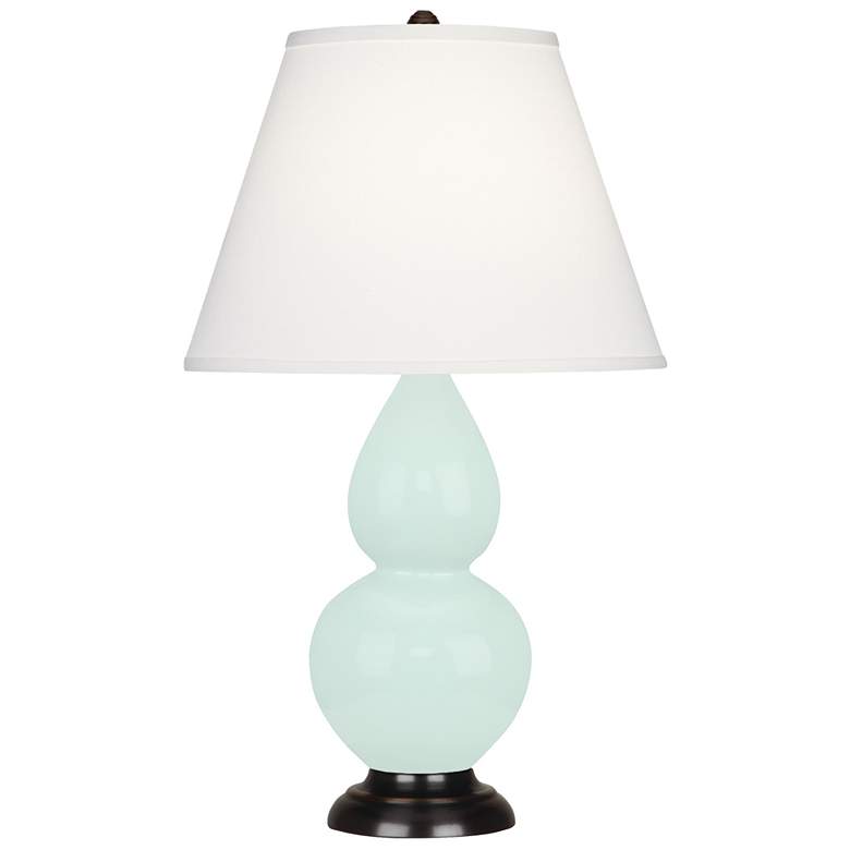 Image 1 Small Double Gourd 22.75"H Mint Glazed Bronze Lamp w/ Pearl Dupioni Shade