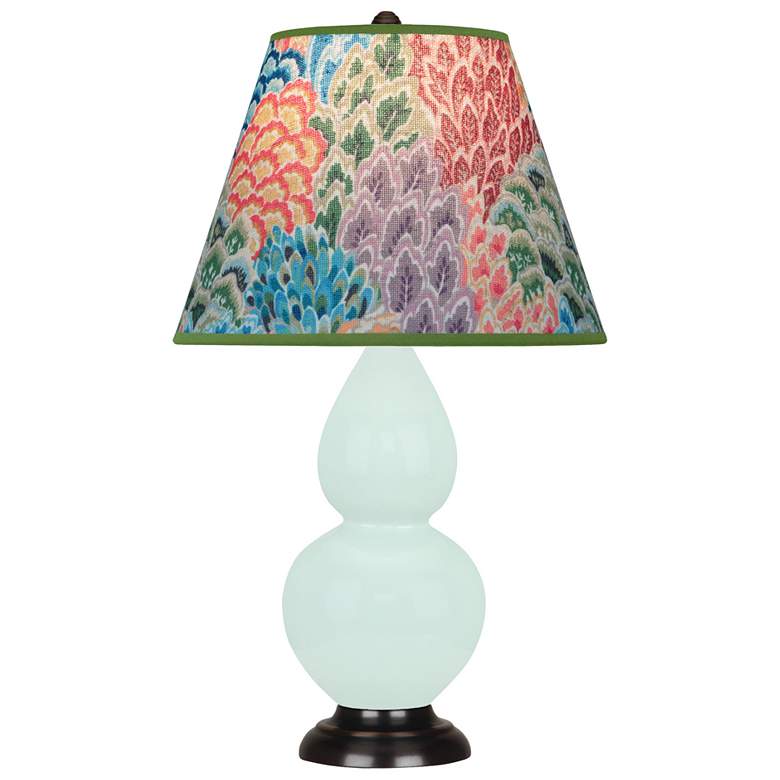 Image 1 Small Double Gourd 22.75"H Mint Glazed Bronze Lamp w/ Spring Floral Shade