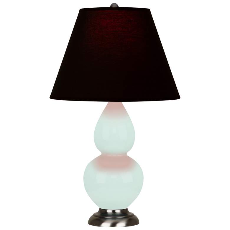 Image 1 Small Double Gourd 22.75"H Mint Glazed Silver Lamp w/ Black Red Shade