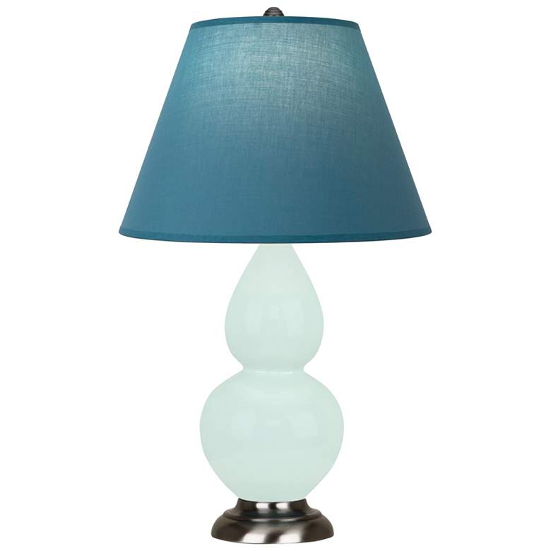 Image 1 Small Double Gourd 22.75"H Mint Glazed Silver Lamp w/ Bright Blue Shade