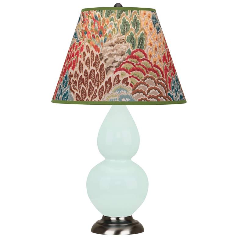 Image 1 Small Double Gourd 22.75"H Mint Glazed Silver Lamp w/ Fall Floral Shade