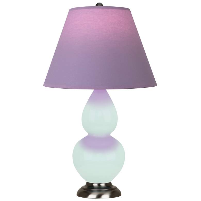 Image 1 Small Double Gourd 22.75"H Mint Glazed Silver Lamp w/ Lavender Shade