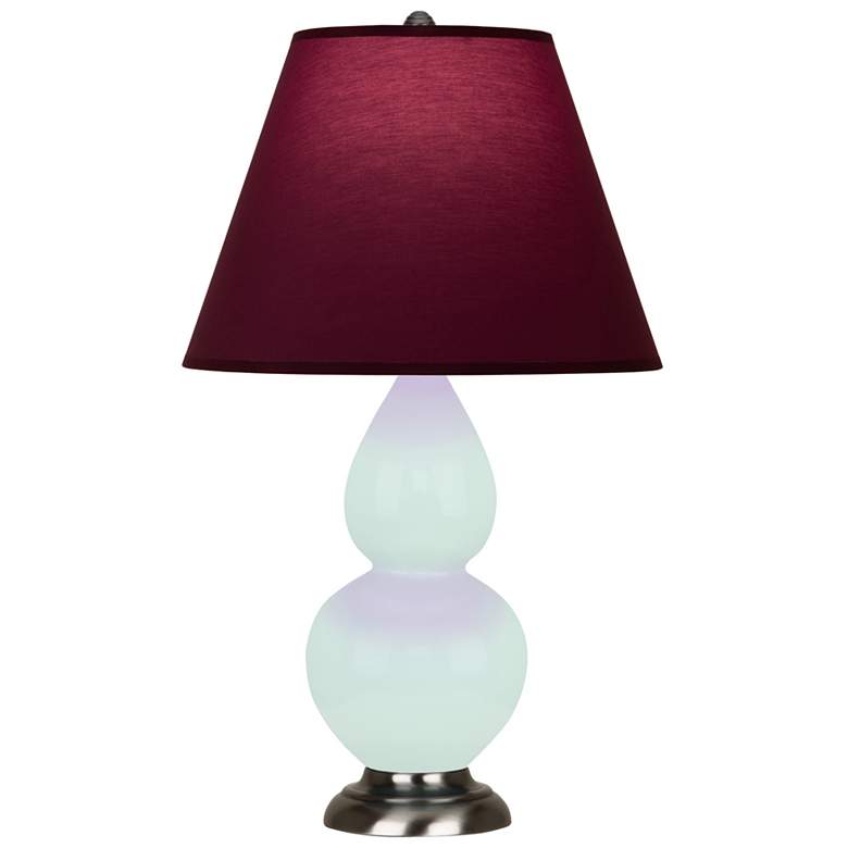 Image 1 Small Double Gourd 22.75"H Mint Glazed Silver Lamp w/ Plum Shade