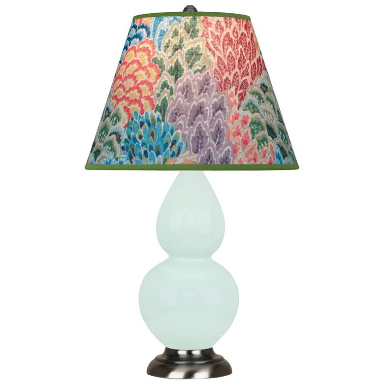 Image 1 Small Double Gourd 22.75"H Mint Glazed Silver Lamp w/ Spring Floral Shade