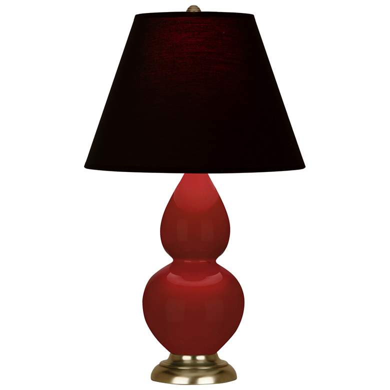 Image 1 Small Double Gourd 22.75"H Oxblood Antique Brass Lamp w/ Black Red Shade