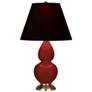 1_Small Double Gourd 22.75"H Oxblood Antique Brass Lamp w/ Black Red Shade