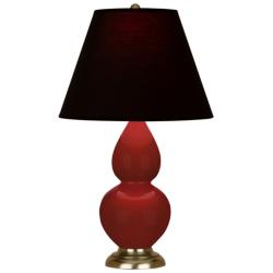Small Double Gourd 22.75"H Oxblood Antique Brass Lamp w/ Black Red Shade