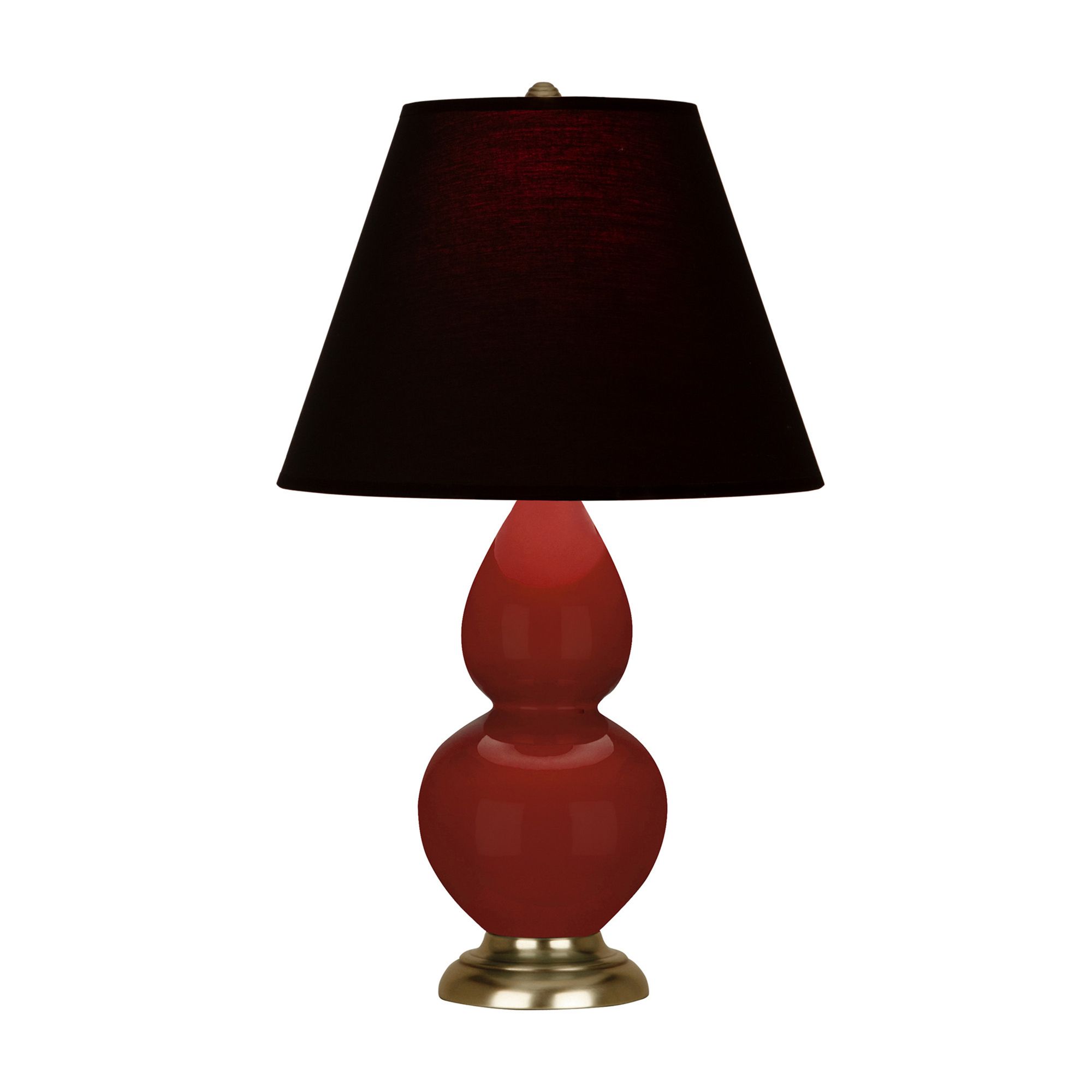 Image 2 Small Double Gourd 22.75"H Oxblood Antique Brass Lamp w/ Black Red Shade more views