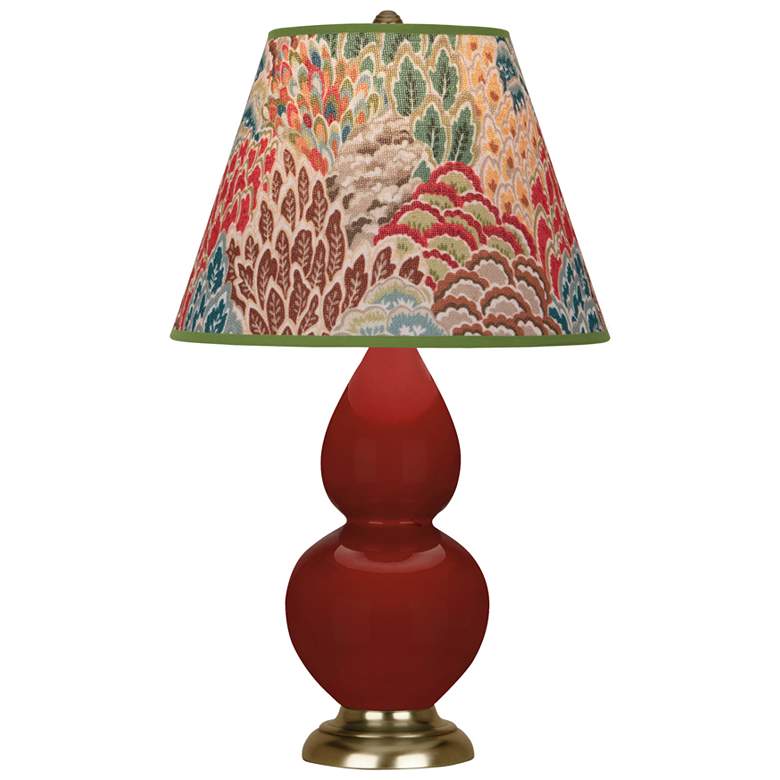 Image 1 Small Double Gourd 22.75"H Oxblood Antique Brass Lamp w/ Fall Floral Shade