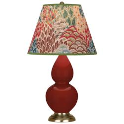 Small Double Gourd 22.75"H Oxblood Antique Brass Lamp w/ Fall Floral Shade