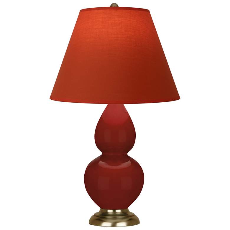 Image 1 Small Double Gourd 22.75"H Oxblood Antique Brass Lamp w/ Tangerine Shade