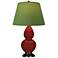Small Double Gourd 22.75"H Oxblood Antique Brass Lamp w/ Tea Green Shade