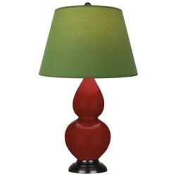 Small Double Gourd 22.75"H Oxblood Antique Brass Lamp w/ Tea Green Shade