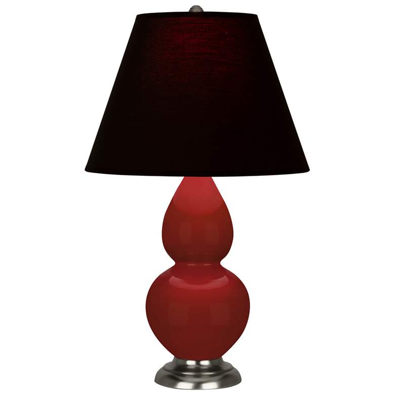 Image 1 Small Double Gourd 22.75"H Oxblood Antique Silver Lamp w/ Black Red Shade