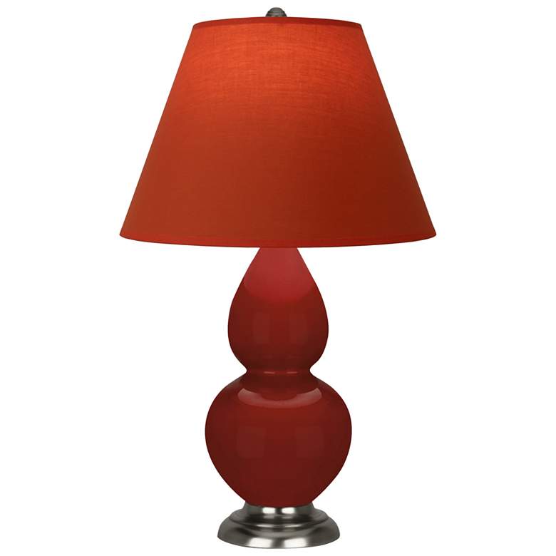 Image 1 Small Double Gourd 22.75"H Oxblood Antique Silver Lamp w/ Tangerine Shade