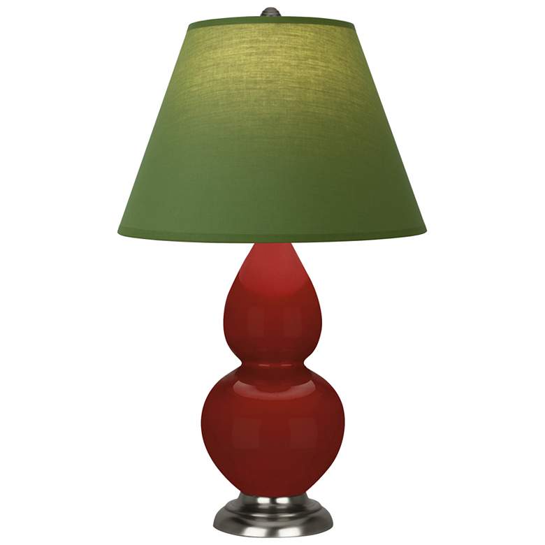 Image 1 Small Double Gourd 22.75"H Oxblood Antique Silver Lamp w/ Tea Green Shade