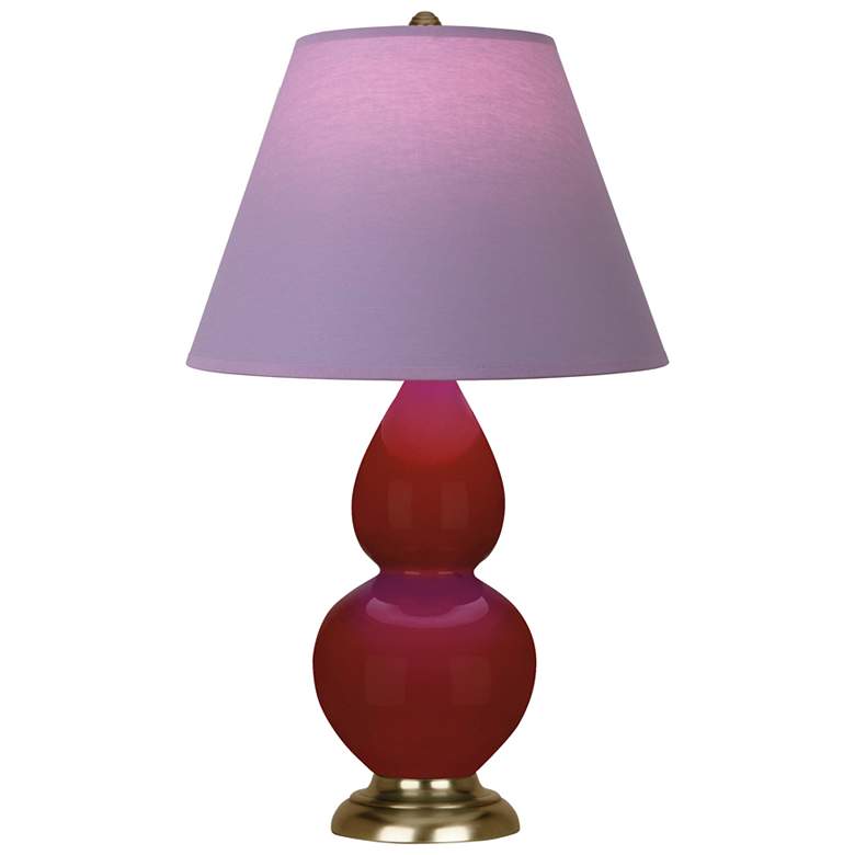 Image 1 Small Double Gourd 22.75"H Oxblood Brass Lamp w/ Lavender Shade