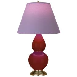 Small Double Gourd 22.75"H Oxblood Brass Lamp w/ Lavender Shade
