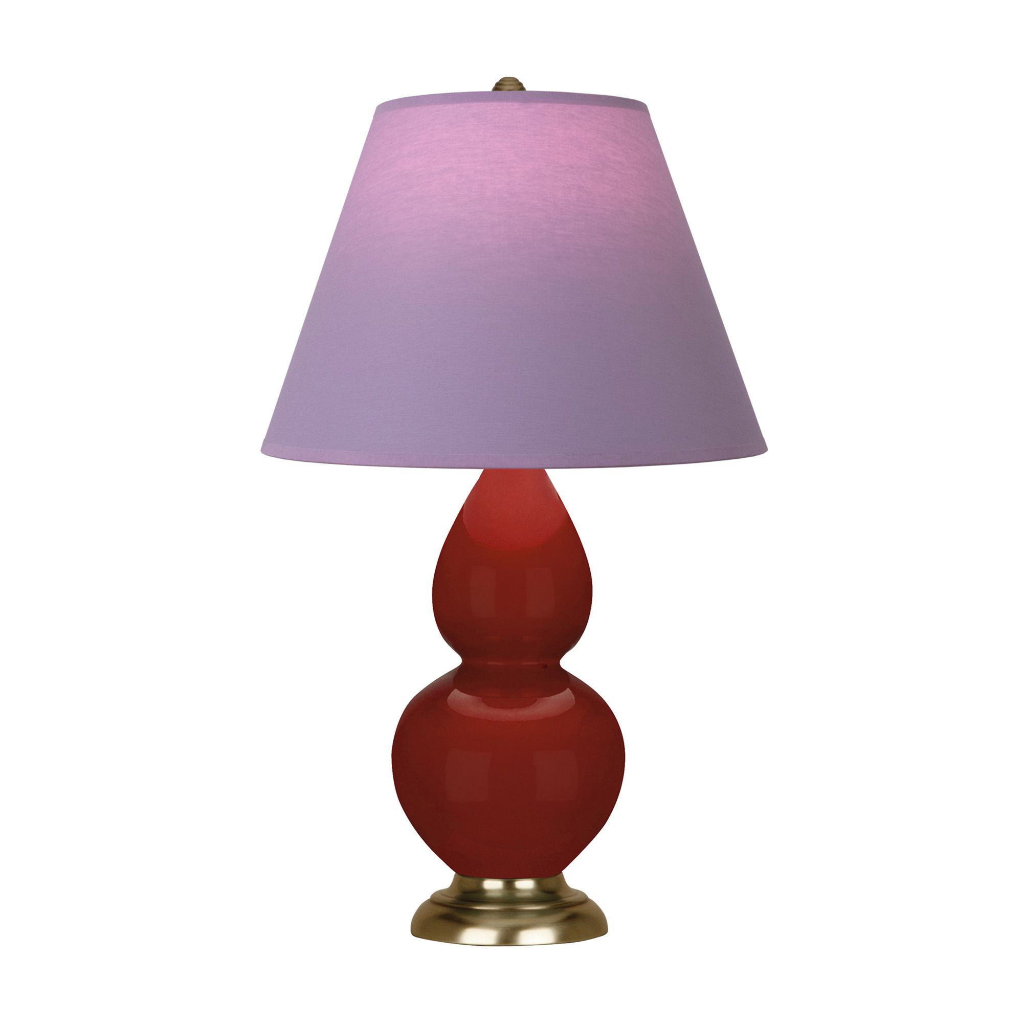 Image 2 Small Double Gourd 22.75"H Oxblood Brass Lamp w/ Lavender Shade more views