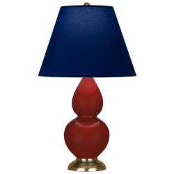 Small Double Gourd 22.75"H Oxblood Brass Lamp w/ Navy w/ Gray Lining Shade