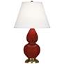 1_Small Double Gourd 22.75"H Oxblood Brass Lamp w/ Pearl Dupioni Shade