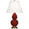 Small Double Gourd 22.75"H Oxblood Brass Lamp w/ Pearl Dupioni Shade