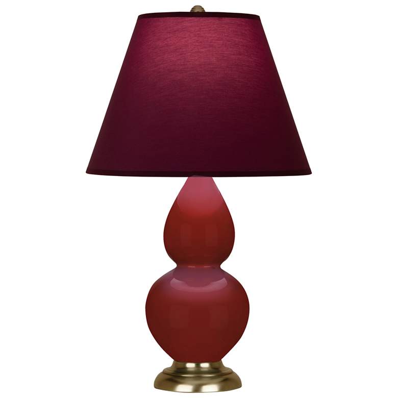 Image 1 Small Double Gourd 22.75"H Oxblood Brass Lamp w/ Plum Shade