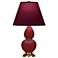 Small Double Gourd 22.75"H Oxblood Brass Lamp w/ Plum Shade