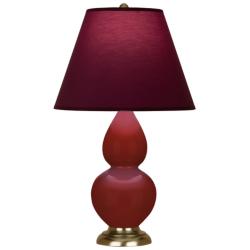Small Double Gourd 22.75"H Oxblood Brass Lamp w/ Plum Shade