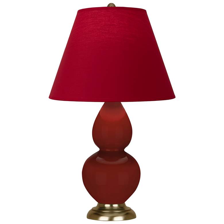 Image 1 Small Double Gourd 22.75"H Oxblood Brass Lamp w/ Red Black Shade