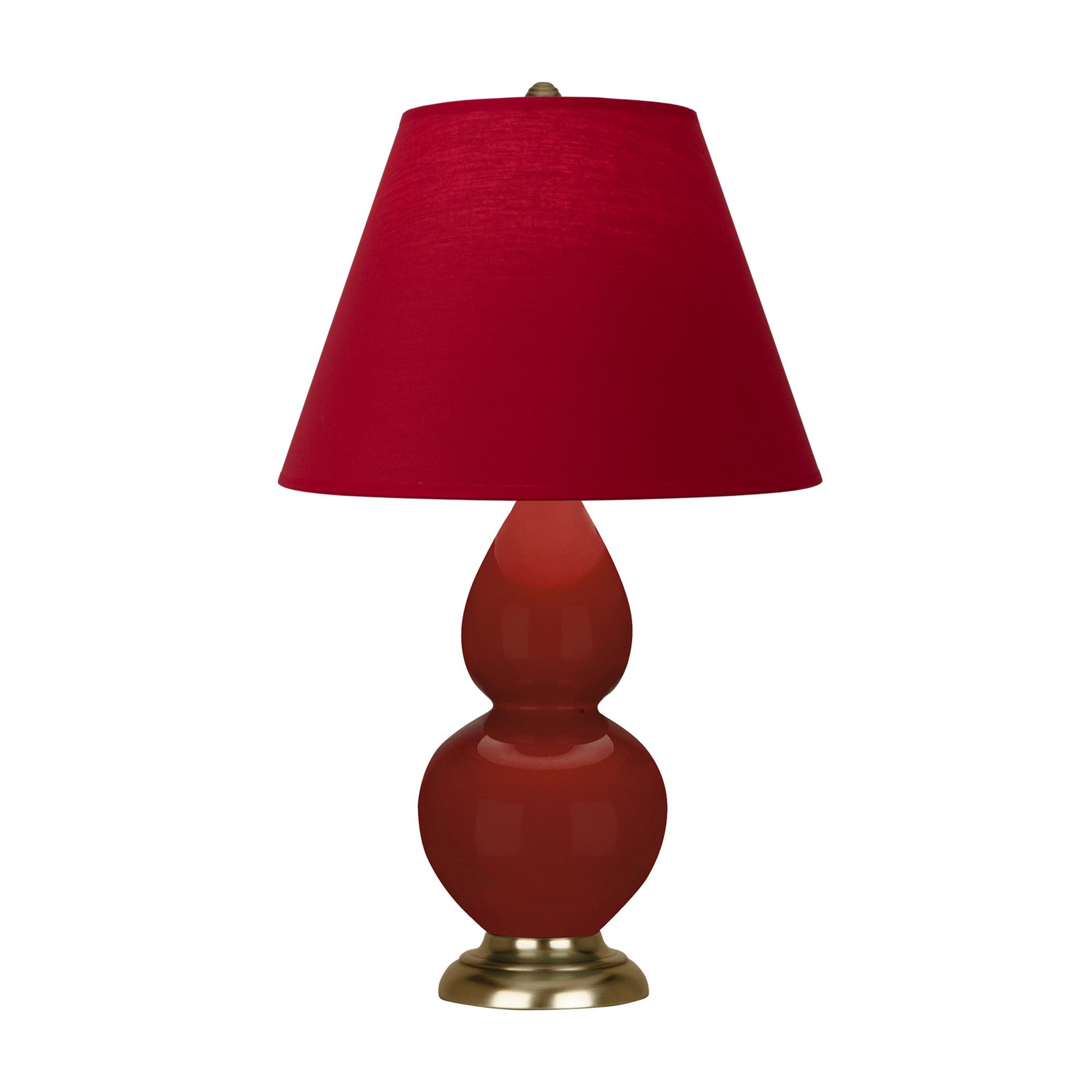 Image 2 Small Double Gourd 22.75"H Oxblood Brass Lamp w/ Red Black Shade more views