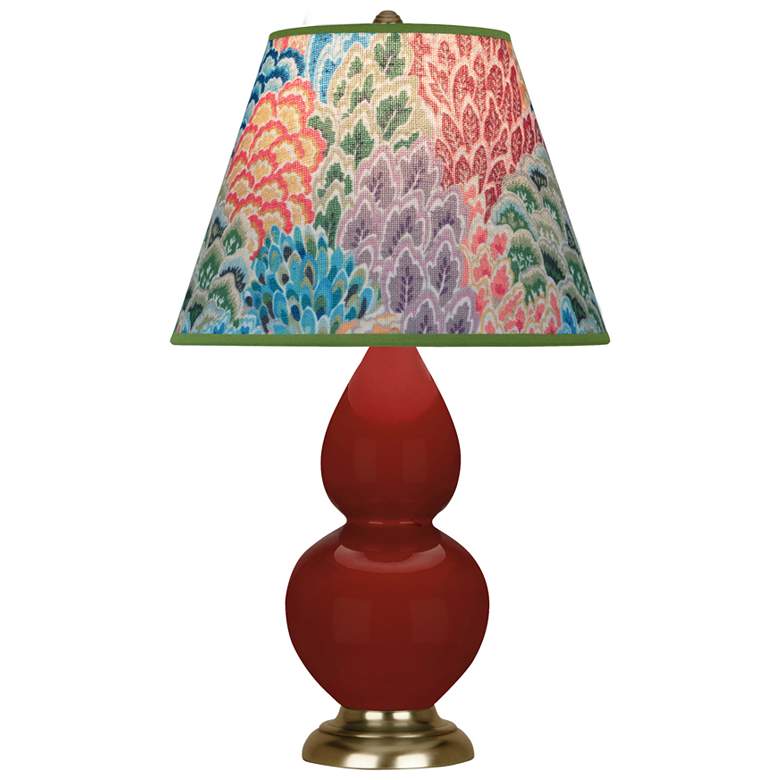 Image 1 Small Double Gourd 22.75"H Oxblood Brass Lamp w/ Spring Floral Shade