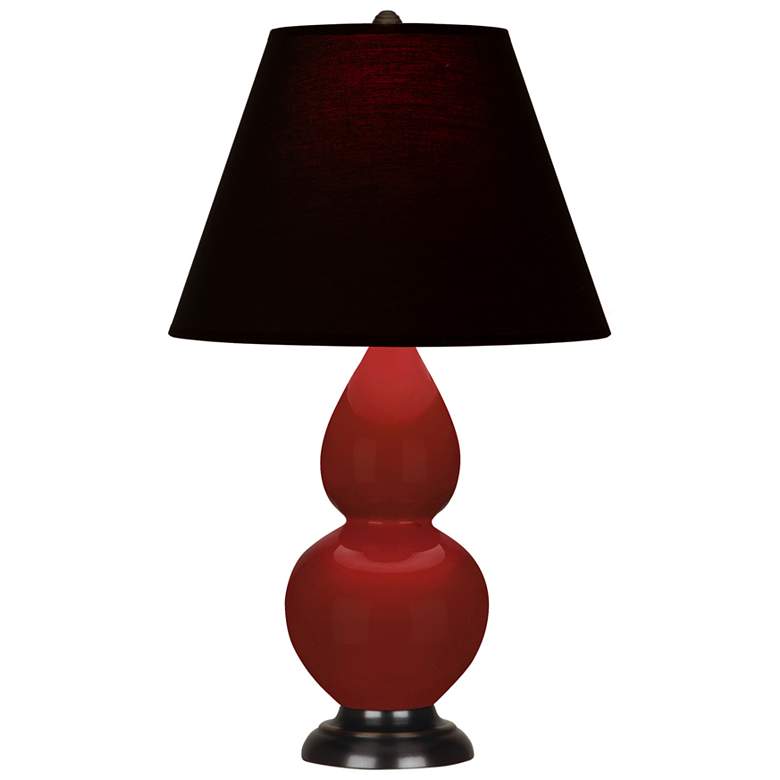 Image 1 Small Double Gourd 22.75"H Oxblood Bronze Lamp w/ Black Red Shade