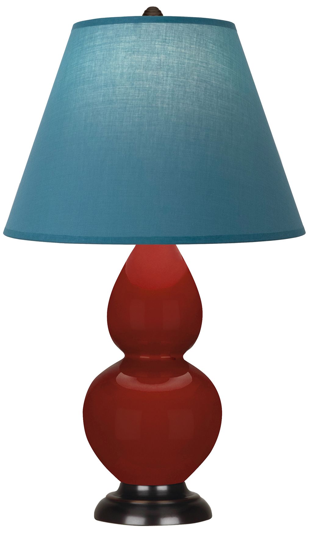 Small Double Gourd 22.75"H Oxblood Bronze Lamp w/Bright Blue Made to Order