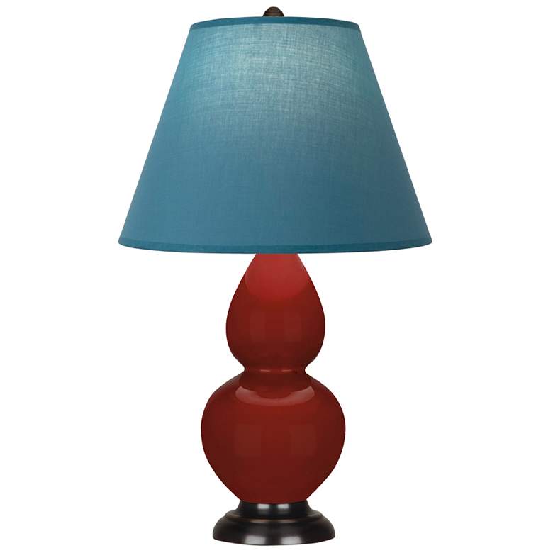 Image 1 Small Double Gourd 22.75"H Oxblood Bronze Lamp w/ Bright Blue Shade