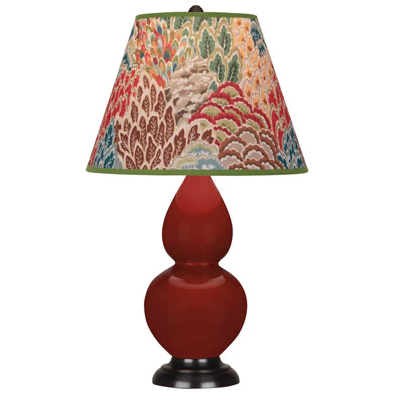 Image 1 Small Double Gourd 22.75"H Oxblood Bronze Lamp w/ Fall Floral Shade