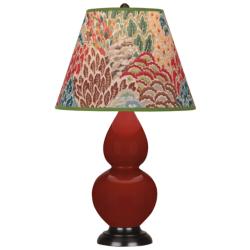 Small Double Gourd 22.75"H Oxblood Bronze Lamp w/ Fall Floral Shade