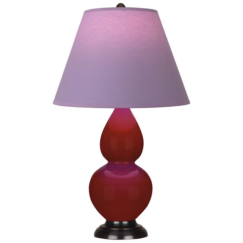 Image 1 Small Double Gourd 22.75"H Oxblood Bronze Lamp w/ Lavender Shade