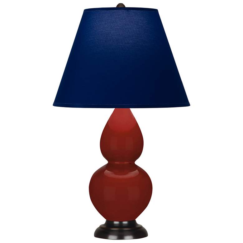 Image 1 Small Double Gourd 22.75"H Oxblood Bronze Lamp w/ Navy w/ Gray Lining Shade
