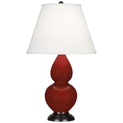 Small Double Gourd 22.75"H Oxblood Bronze Lamp w/ Pearl Dupioni Shade