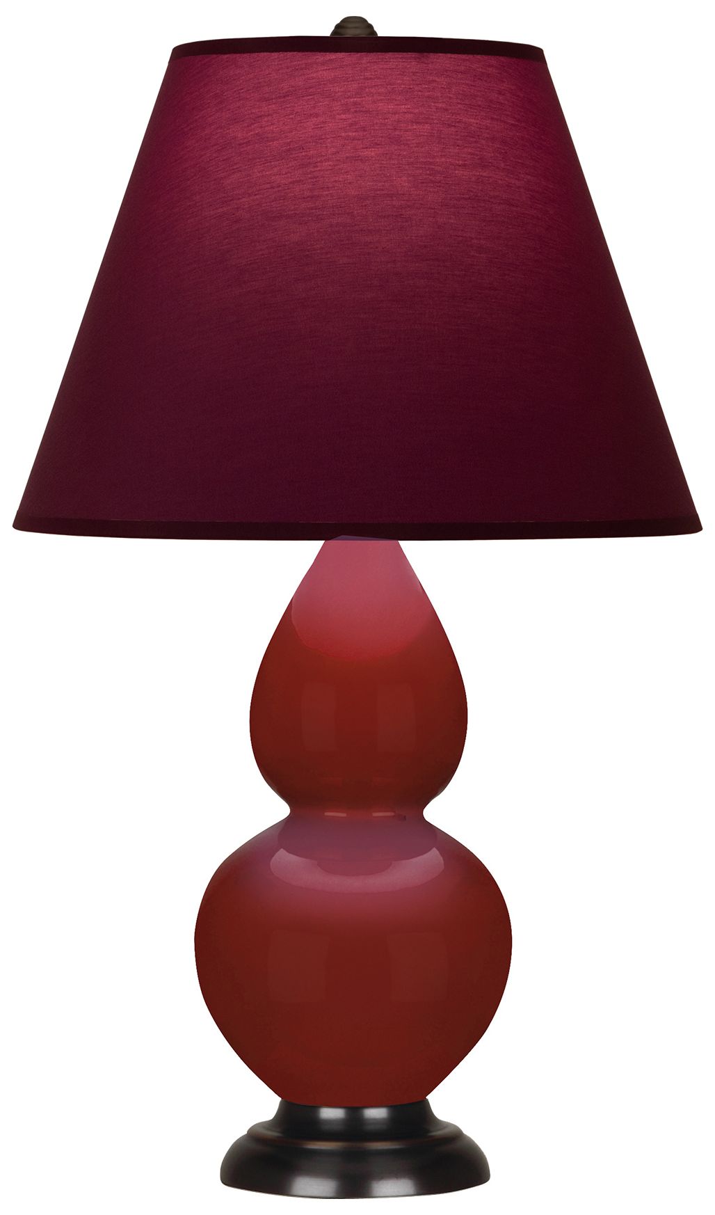 Small Double Gourd 22.75"H Oxblood Bronze Lamp w/ Plum Shade Made to Order