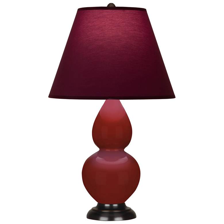 Image 1 Small Double Gourd 22.75"H Oxblood Bronze Lamp w/ Plum Shade