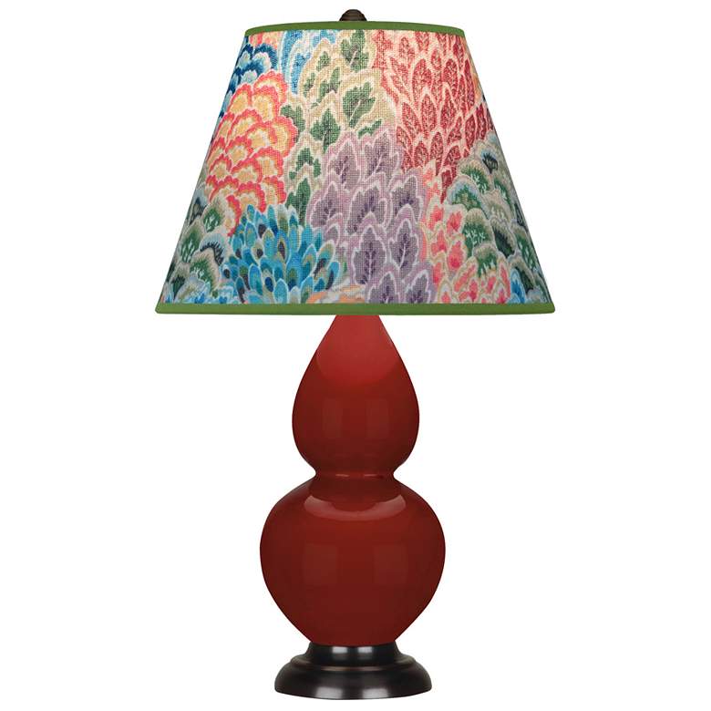 Image 1 Small Double Gourd 22.75"H Oxblood Bronze Lamp w/ Spring Floral Shade
