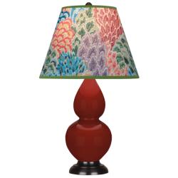 Small Double Gourd 22.75"H Oxblood Bronze Lamp w/ Spring Floral Shade
