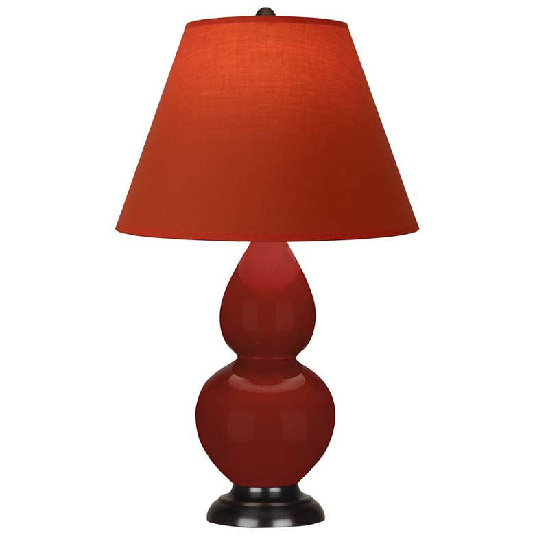 Image 1 Small Double Gourd 22.75"H Oxblood Bronze Lamp w/ Tangerine Shade
