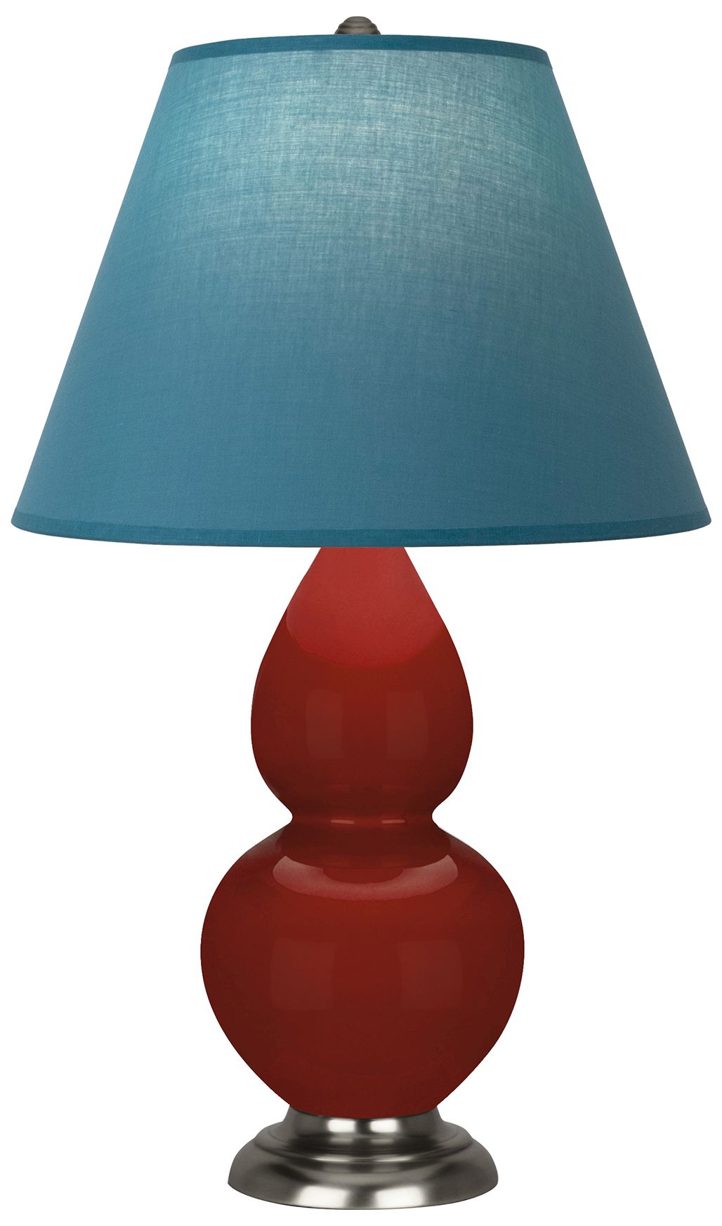 Small Double Gourd 22.75"H Oxblood Silver Lamp w/Bright Blue Made to Order