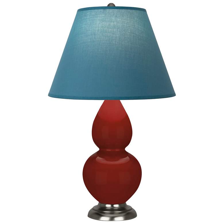 Image 1 Small Double Gourd 22.75"H Oxblood Silver Lamp w/ Bright Blue Shade
