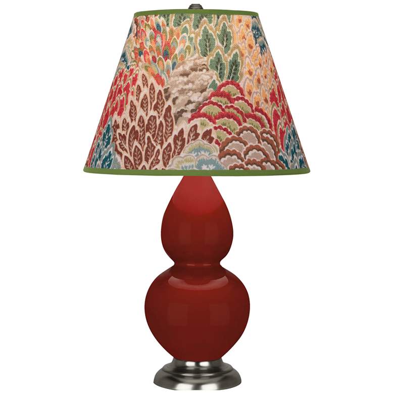 Image 1 Small Double Gourd 22.75"H Oxblood Silver Lamp w/ Fall Floral Shade